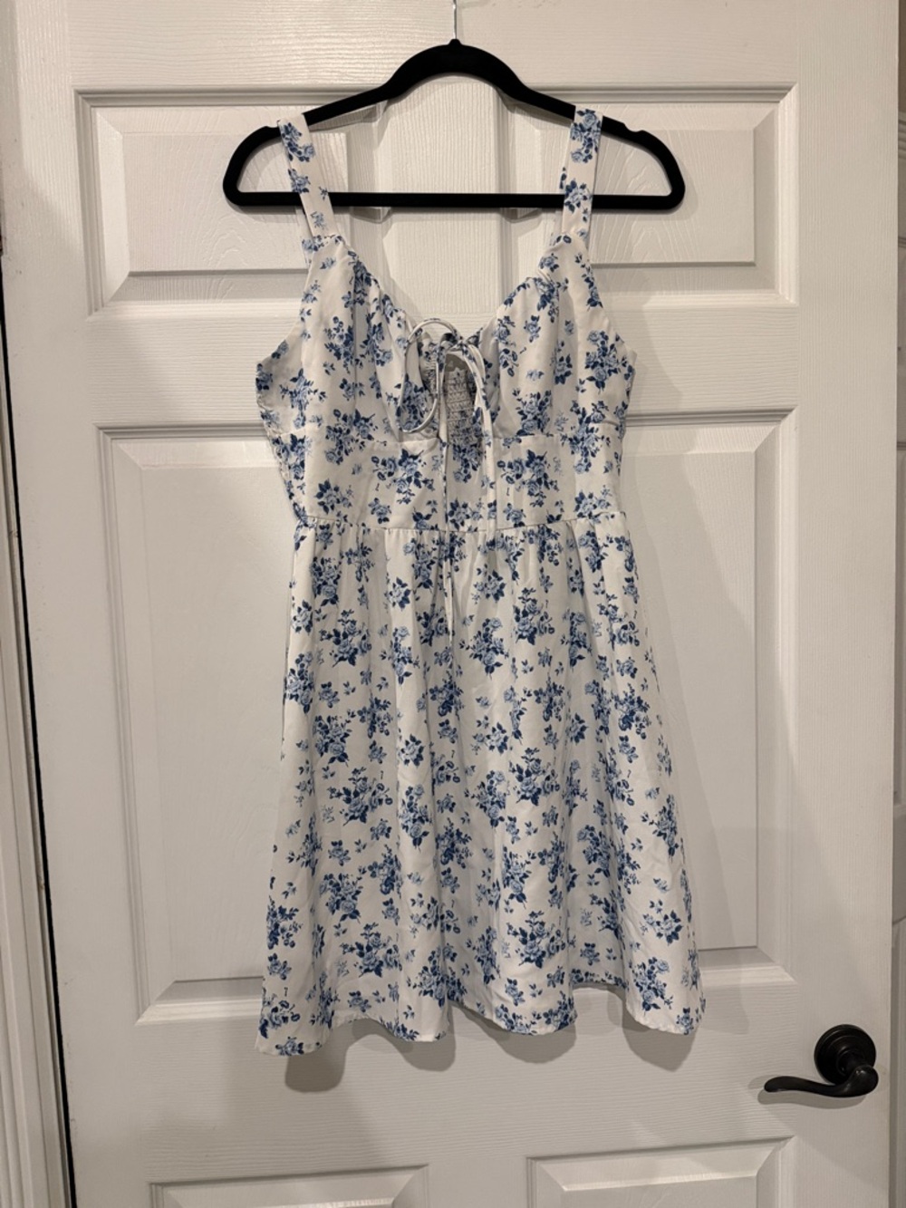 SHEIN White Floral Sundress with Blue Print